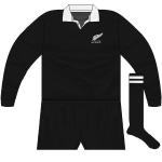 NEW ZEALAND: The hosts had trademarked the 'All Blacks' name by 1987, but the collar remained white while the socks had two white stripes. Unlike Fiji, Canterbury didn't feature their logo.