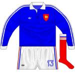 FRANCE: Unmistakably France, unlike later offerings, and unmistakably adidas too, with the stripes and trefoil. As with the French football side, the sleeve stripes were arranged white-blue-white-red-white to represent the French flag.