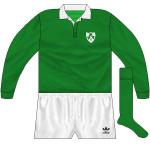 IRELAND: Also adidas, but, as the shirts were produced in Ireland under licence by Three-Stripe International, the collar style differed from France, Italy and Romania. The shorts did carry a trefoil, however.
