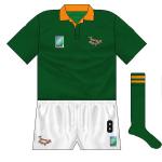 SOUTH AFRICA: Outfitted by Cotton Traders, South Africa were in the traditional colours worn by the country. The Springbok would soon become more streamlined.