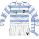 ARGENTINA: Narrower stripes again, with the RWC logo and crest placed fairly low on the shirt.