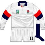 ENGLAND: Continuing the sleeve stripe theme begun in 1991, they now featured on both sides.