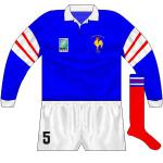 FRANCE: While the IRB had a problem with the traditional adidas stripes, this look was allowed to pass. A nice style, one which the 2015 French shirt references.
