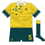 AUSTRALIA: Reebok replaced Canterbury and shook things up in a big way. The addition of the Southern Cross constellation as featured on the flag was a nice touch and the green and white sleeve stripes weren't bad, but the gold looked very watered down.