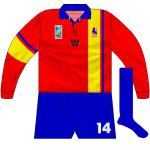 SPAIN: Playing in what is so far their only World Cup, Spain wore something very similar to Melchester Rovers (Roy 'of the Rovers' Race's club) had had in the 1970s. We're not sure if that was the intention of makers Westport, of whom we haven't found a trace since.
