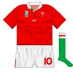 WALES: Reebok were now in control of the manufacture, their first major foray into rugby, but they didn't go too mad. The addition of green was welcome as it had been under-represented compared to its presence on the national flag.