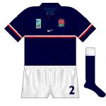 ENGLAND (alt): Fiji were the opponents in a quarter-final play-off and so England were forced to change. This look was very pleasing, with the navy, white and red all combining very well.
