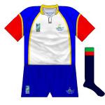 NAMIBIA (alt): White and blue switched places for the change jersey, which was worn in the defeat to Romania.