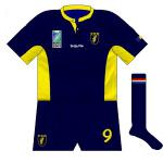 ROMANIA: A big change, with dark blue favoured as the primary colour and yellow reduced to an appearance on the side panels. French firm Berugbe were producing.