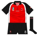 CANADA: The intrusion of black - not a colour of the Canadian flag, lest we forget - continued, with the sleeves going the way of the shorts and socks. An attractive design from the little-known Barbarian Rugby Wear, a Canadian company.