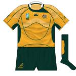 AUSTRALIA: Canterbury issued a stock template to almost all of its countries with more than a few lines travelling across the shirt. Australia weren't helped by the grip tape being coloured white.