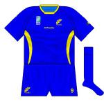 ROMANIA (alt): Oddly, this blue reversal was worn against Scotland, who were forced to wear white as a result.