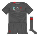 WALES (alt): Another unconventional choice with dark grey worn due to the clash with Canada. It meant that Wales had set a record of wearing four different coloured shirts in World Cup games.