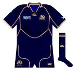 SCOTLAND: Again, a normal Canterbury template and navy shorts, but a pale gold replaced white as the trim colour.