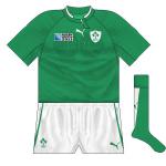 IRELAND: Puma had taken over from Canterbury and sought to leave their stamp, perhaps a bit too much. The 'speech bubble' effect on the collar was pointless, but the 'IRFU' worked nice on the grip tape. 