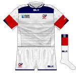 USA (alt): The stars and stripes motif continued here, in shades of white and grey with navy and red accents. This was worn in the opening-game loss to Samoa.