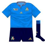 Italy: With World Cup rules prohibiting the use of adidas's three-stripe motif, Italy needed to modify their shirt. The collar also changed, with a nautical striped look added.